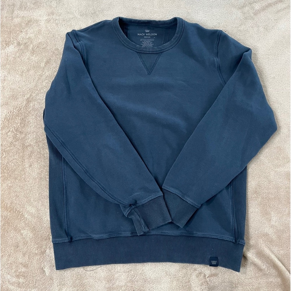 Mack Weldon Men's Ace Crewneck Sweatshirt Size medium Blue Ribbed EUC